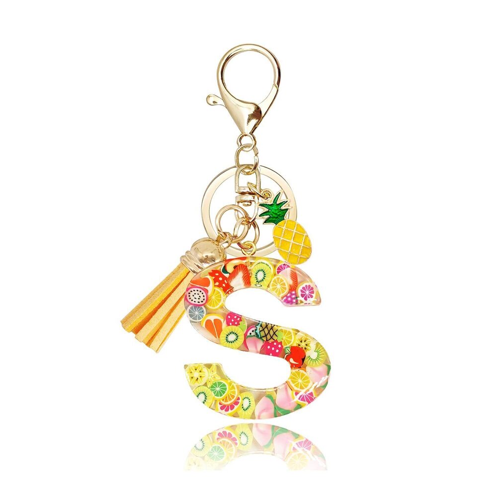 3395 Fashion Cute Fruit-Elements Alphabet Initial Letter Keychain Yellow